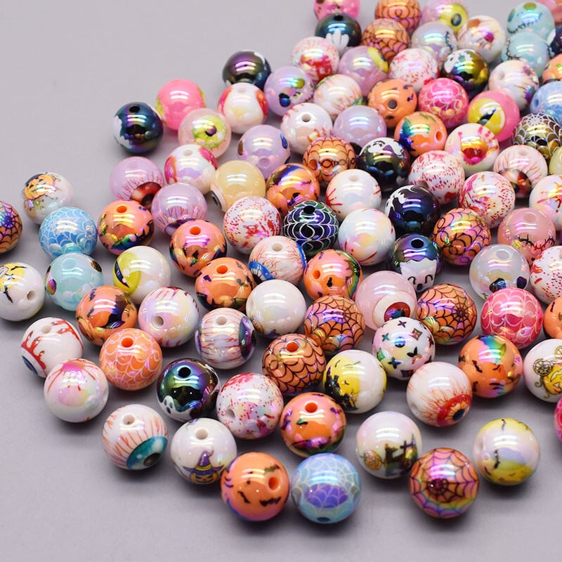 16mm 10ks/balenie akrylových korálok Halloween farebne kreslené farebné lebky voľné dištančné korálky na výrobu šperkov DIY náramky náhrdelník