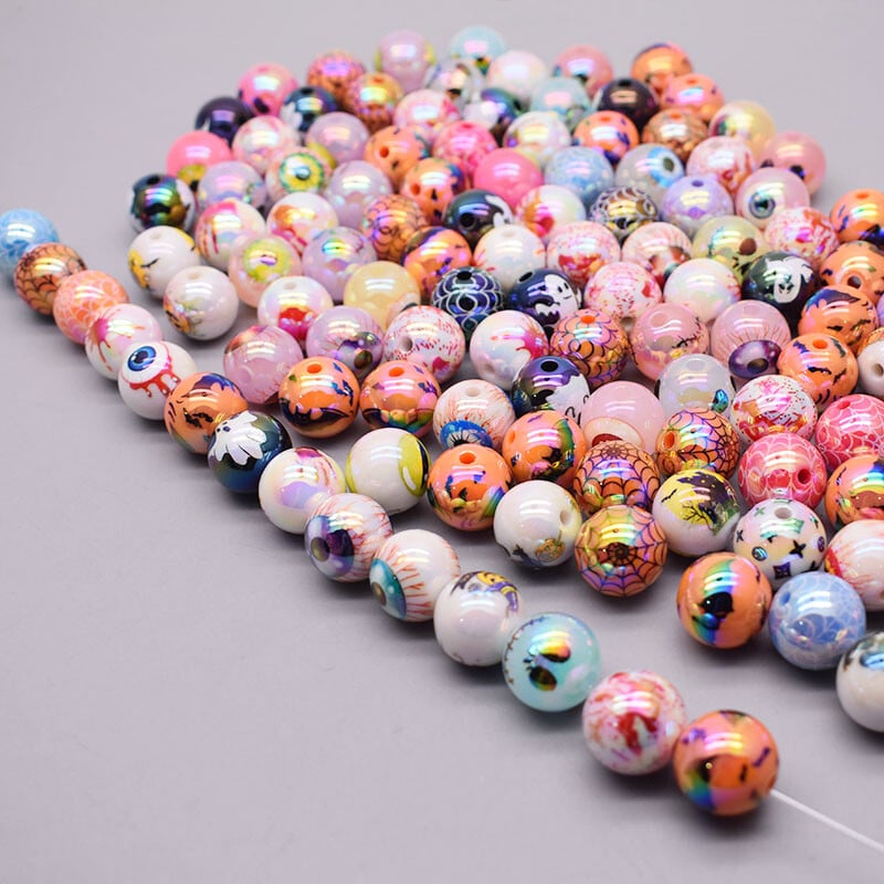 16mm 10ks/balenie akrylových korálok Halloween farebne kreslené farebné lebky voľné dištančné korálky na výrobu šperkov DIY náramky náhrdelník