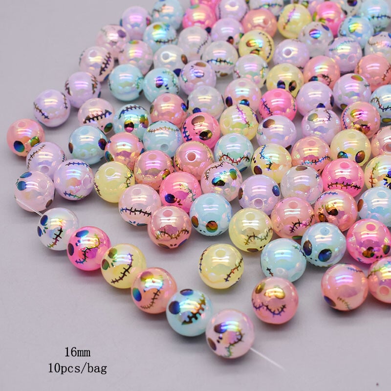16mm 10ks/balenie akrylových korálok Halloween farebne kreslené farebné lebky voľné dištančné korálky na výrobu šperkov DIY náramky náhrdelník