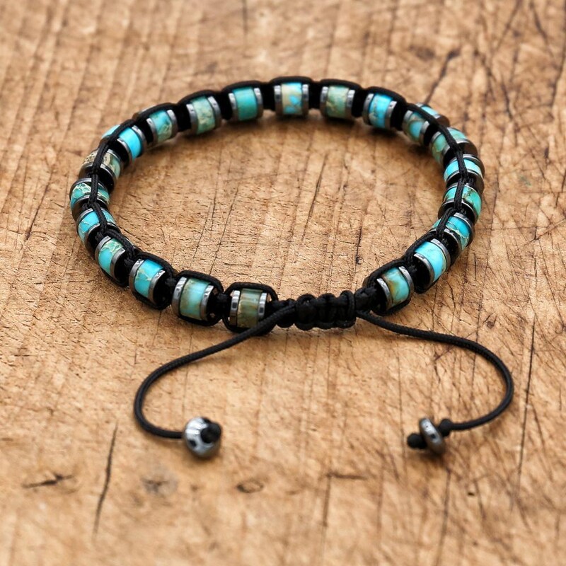 Kézzel készített női férfi ékszerek természetes kő gyöngyök hematit fonott karkötő karkötő szőtt boho jóga báj karkötő pároknak