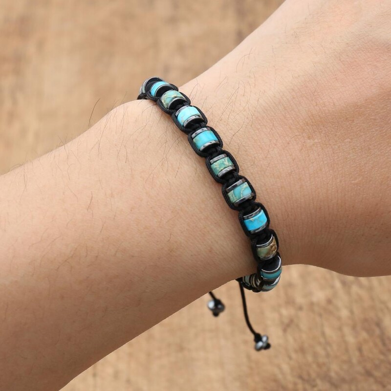 Kézzel készített női férfi ékszerek természetes kő gyöngyök hematit fonott karkötő karkötő szőtt boho jóga báj karkötő pároknak