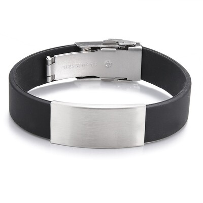 2024 Trend Glamour Ékszer rozsdamentes acél fekete szilikon karkötő Vintage titán acél gumi karkötő férfi női pulserák