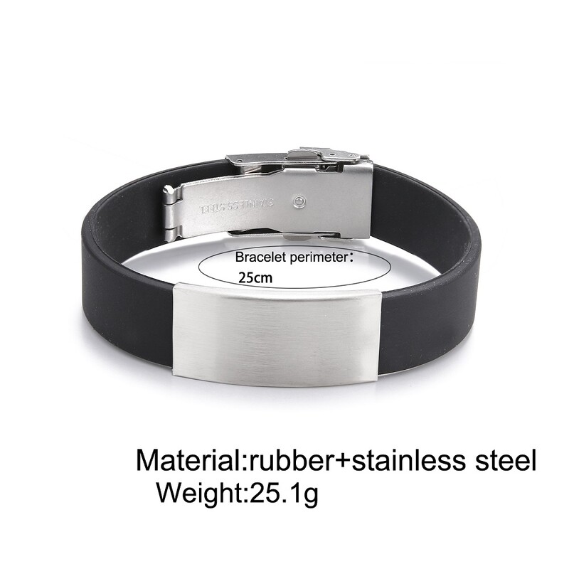 2024 Trend Glamour Ékszer rozsdamentes acél fekete szilikon karkötő Vintage titán acél gumi karkötő férfi női pulserák