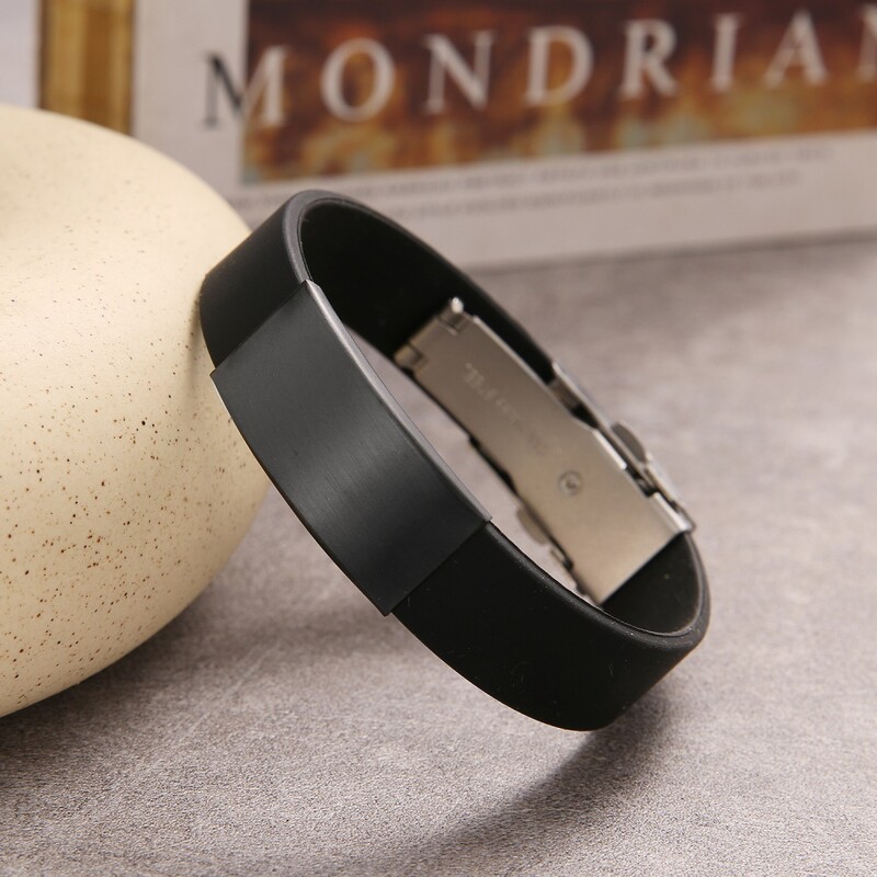 2024 Trend Glamour Ékszer rozsdamentes acél fekete szilikon karkötő Vintage titán acél gumi karkötő férfi női pulserák