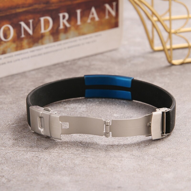 2024 Trend Glamour Ékszer rozsdamentes acél fekete szilikon karkötő Vintage titán acél gumi karkötő férfi női pulserák