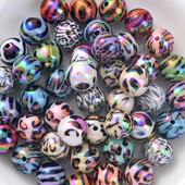 16mm 10 buc/lot margele acrilice cu imprimeu leopard. margele distanțiere personalizate strălucitoare pentru brățară bricolaj, lanț de telefon, accesorii pentru breloc