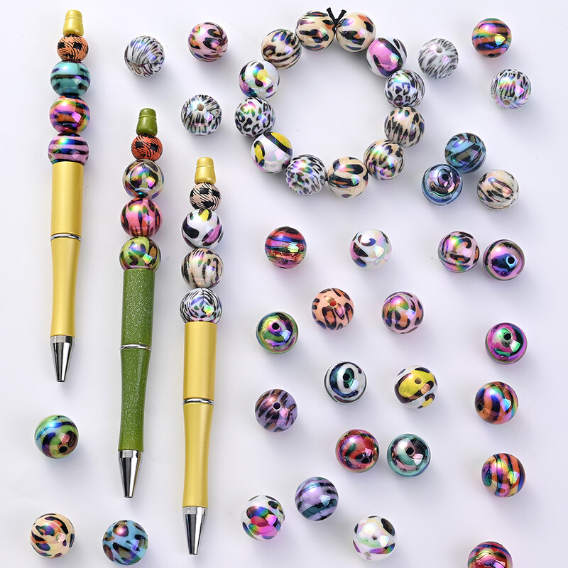 16mm 10 buc/lot margele acrilice cu imprimeu leopard. margele distanțiere personalizate strălucitoare pentru brățară bricolaj, lanț de telefon, accesorii pentru breloc