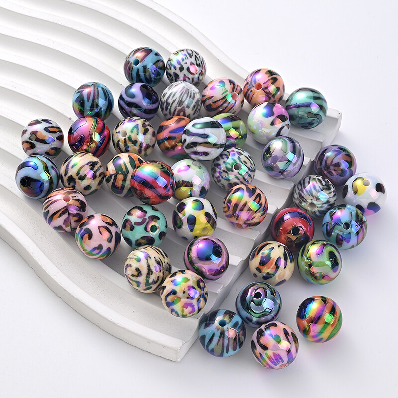 16mm 10 buc/lot margele acrilice cu imprimeu leopard. margele distanțiere personalizate strălucitoare pentru brățară bricolaj, lanț de telefon, accesorii pentru breloc