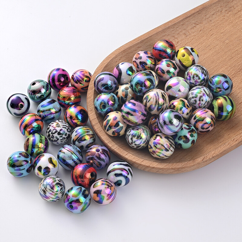 16mm 10 buc/lot margele acrilice cu imprimeu leopard. margele distanțiere personalizate strălucitoare pentru brățară bricolaj, lanț de telefon, accesorii pentru breloc
