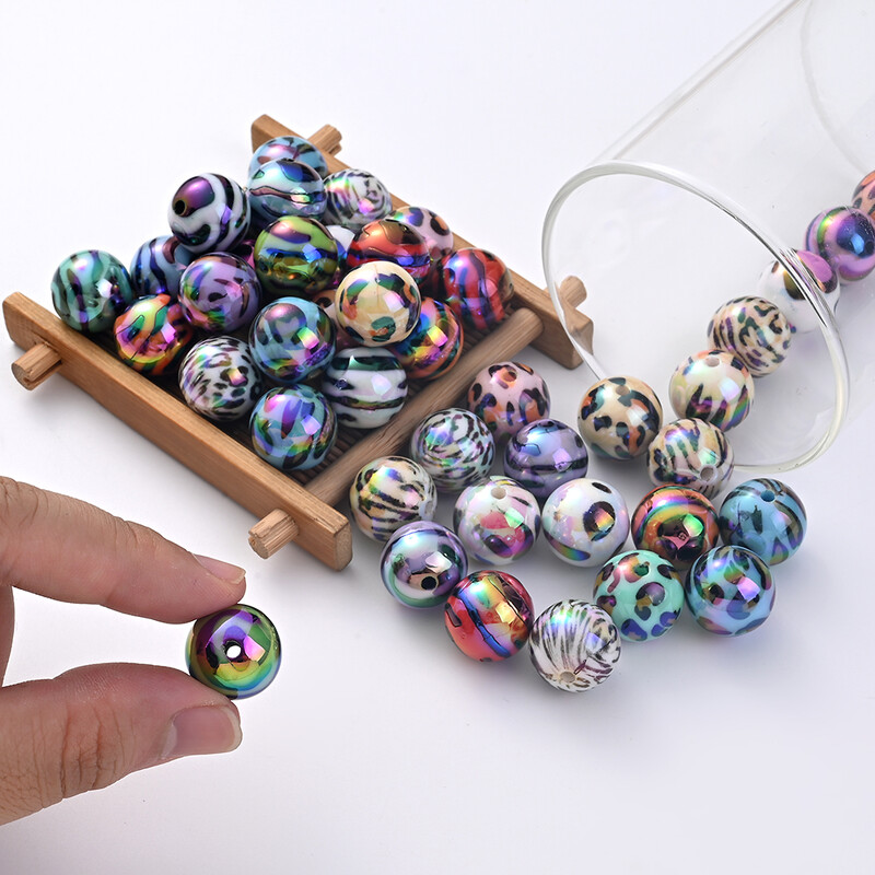 16mm 10 buc/lot margele acrilice cu imprimeu leopard. margele distanțiere personalizate strălucitoare pentru brățară bricolaj, lanț de telefon, accesorii pentru breloc