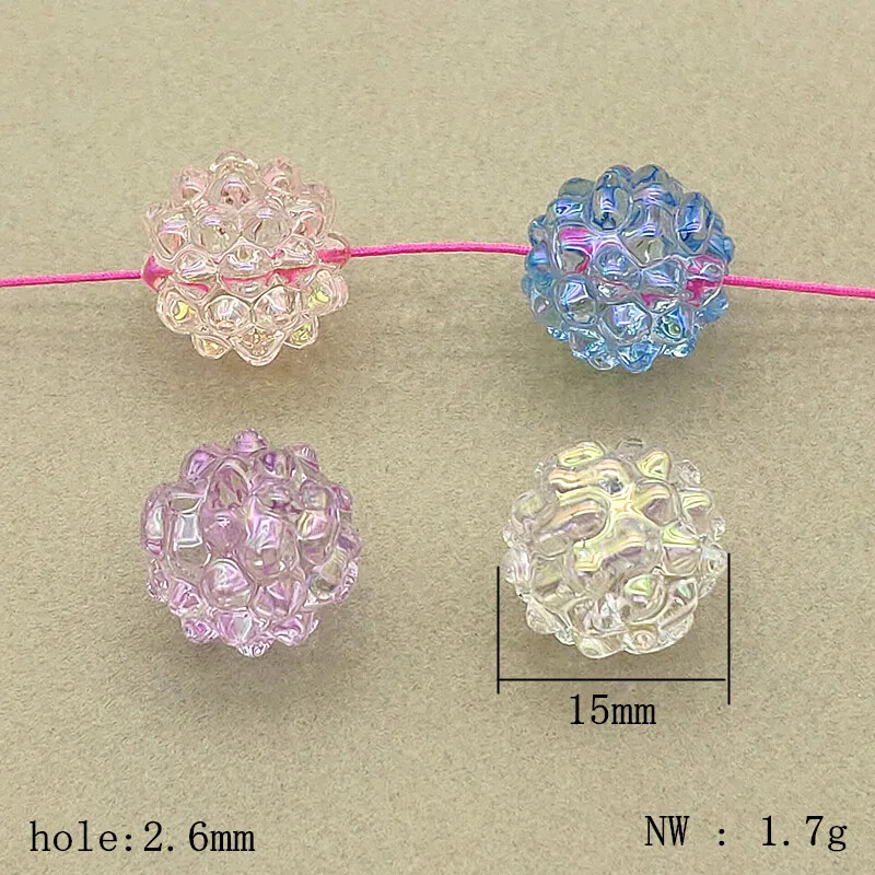 Naujas atvykimas! 15mm 100vnt UV/Aurora Effect Skaidrūs Bayberry formos karoliukai, skirti rankų darbo karoliui, pasidaryk pats. Papuošalų radiniai ir komponentai