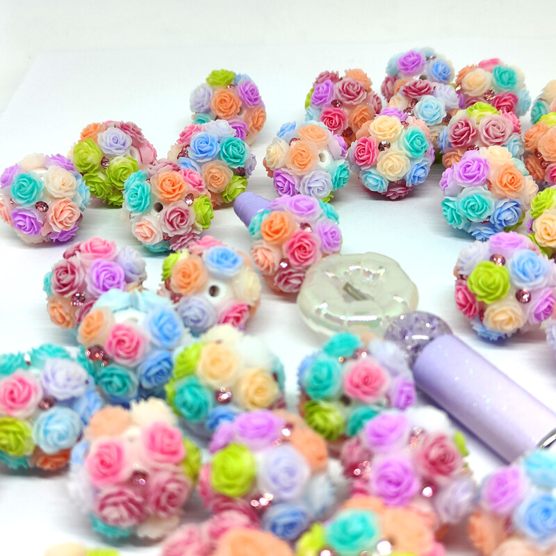 4db 20mm-es egyenes lyukú virág golyós gyöngy rózsa színű tollhoz barkács ékszer kiegészítők