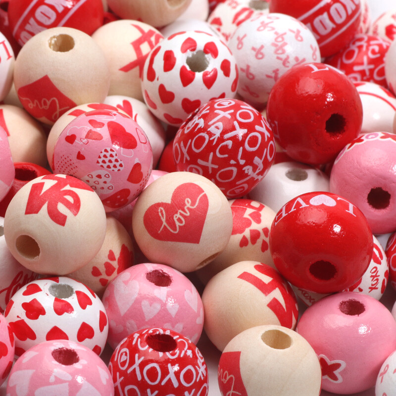 40 ks 16 mm zmiešané drevené okrúhle korálky na Valentína, voľné dištančné drevené korálky na výrobu šperkov, náramkov, remesiel, DIY doplnkov