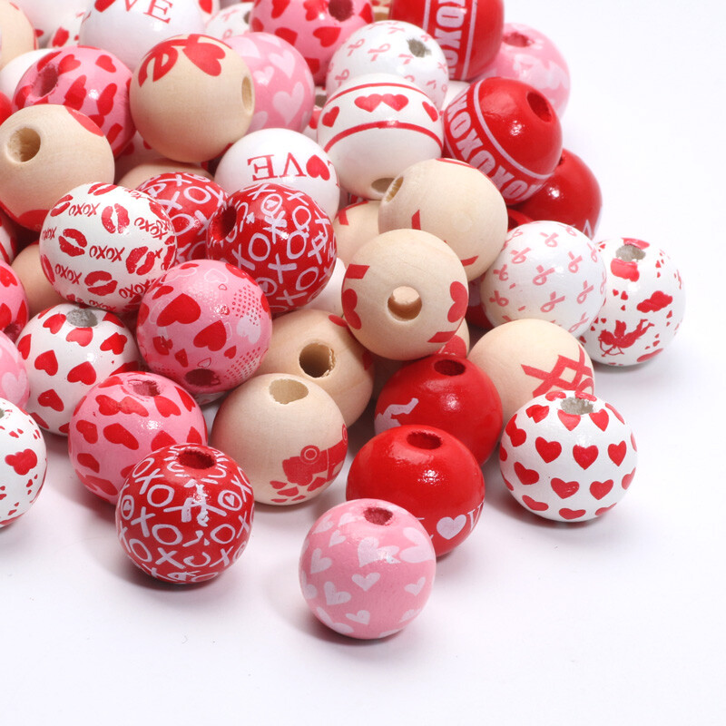 40 ks 16 mm zmiešané drevené okrúhle korálky na Valentína, voľné dištančné drevené korálky na výrobu šperkov, náramkov, remesiel, DIY doplnkov