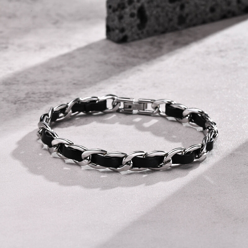 Vnox Brățări cu lanț negru pentru bărbați pentru femei, bijuterii de cadou cu lanț cu legături cubaneze din oțel inoxidabil de 7,5 mm