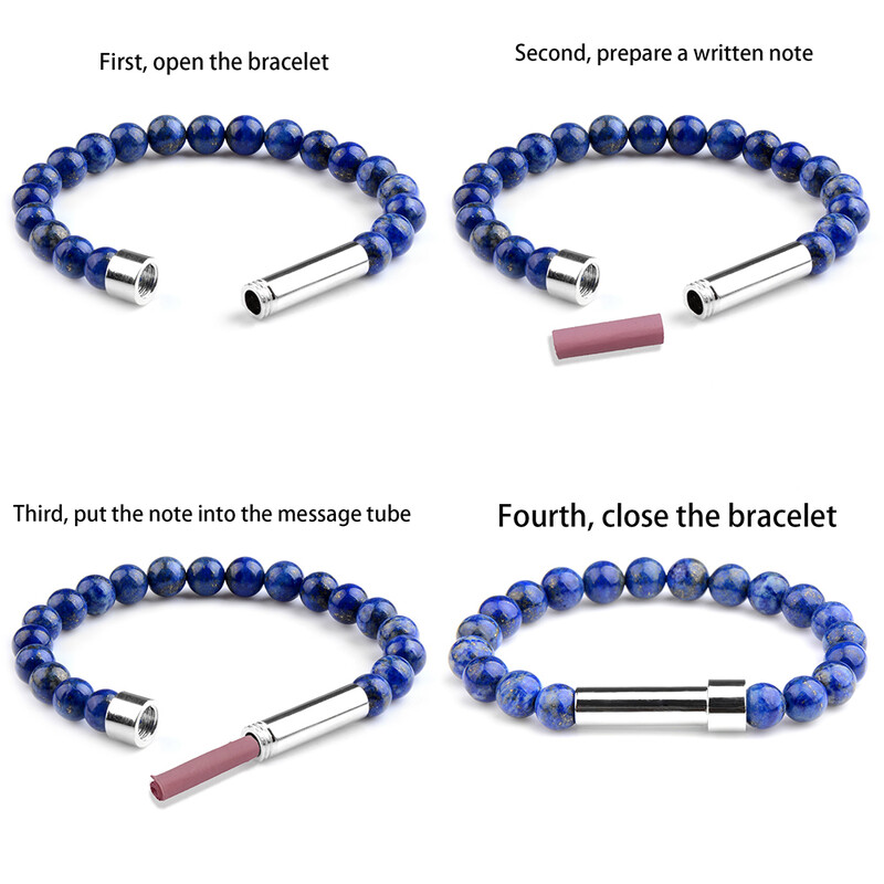 Natūralaus akmens poros apyrankės slaptos žinutės vamzdelio užrašai gali būti dedami Draugystės apyrankės moterims Vyrams Žavingi papuošalai