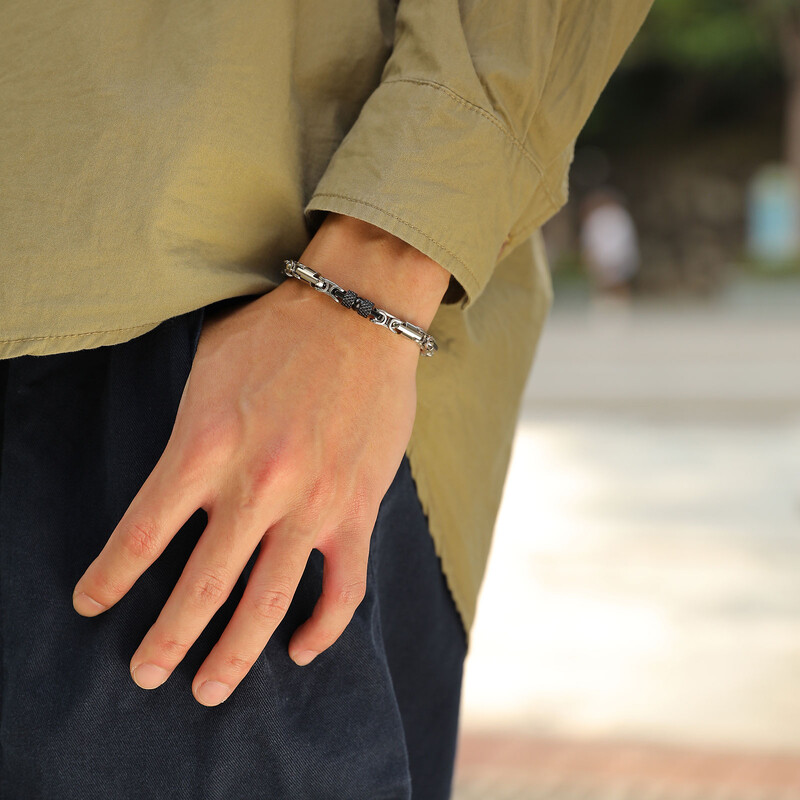 Mprainbow punk bizantske narukvice za muškarce i dječake, narukvica s lancem od nehrđajućeg čelika crne srebrne boje, ručno rađeni nakit