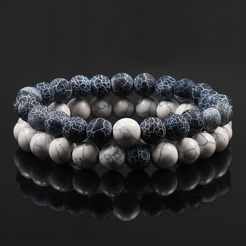 „Hot One“ rinkinys, juodai baltos karoliukais papuoštos apyrankės ir apyrankės moterims Vyrų mados natūralaus akmens poros Apyrankės žavingos jogos papuošalai Dovanos