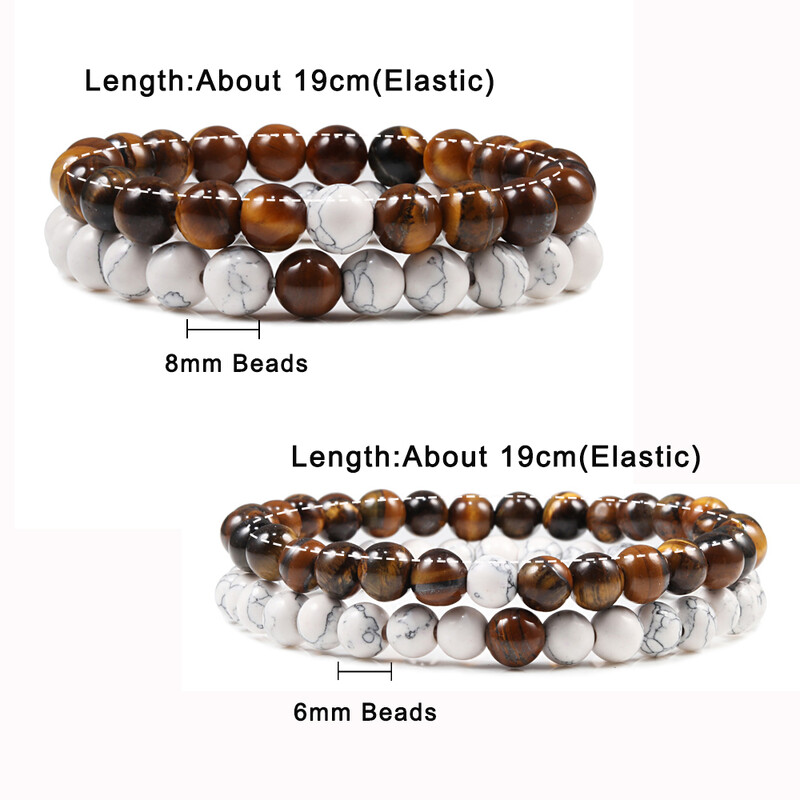 „Hot One“ rinkinys, juodai baltos karoliukais papuoštos apyrankės ir apyrankės moterims Vyrų mados natūralaus akmens poros Apyrankės žavingos jogos papuošalai Dovanos