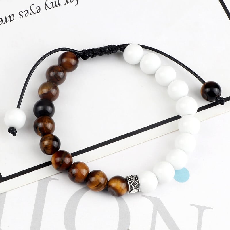Trendy biely pánsky korálkový náramok ručne vyrobený prírodný tigrie oko lávový kameň onyx nastaviteľné náramky ženy joga energetické šperky