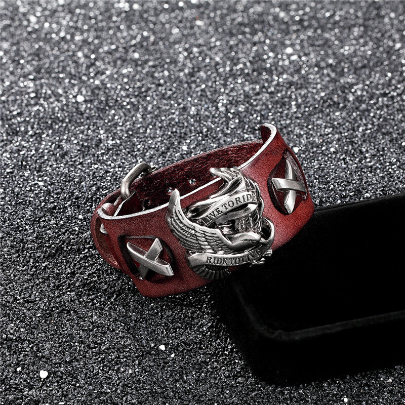 YIZIZAI Punk lovaglás élő karkötők hím madár Koponya Retro karkötő homme Valódi bőr karkötő férfi női karkötő karkötő