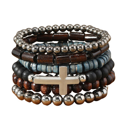 4-6 bucăți/set etnic verde cruce New Fashion Tree Life hamsa mână frunze Charms Brățări bărbați din lemn mărgele bijuterii cu ridicata cadou