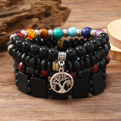 4-6 bucăți/set etnic verde cruce New Fashion Tree Life hamsa mână frunze Charms Brățări bărbați din lemn mărgele bijuterii cu ridicata cadou
