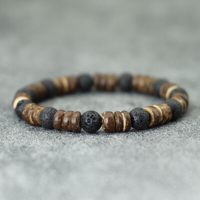 Nouă brățară din coajă de nucă de cocos naturală pentru bărbați, lucrată manual cu onix, rocă vulcanică, piatră cu margele, accesorii pentru petrecerea timpului liber Joias de meditație