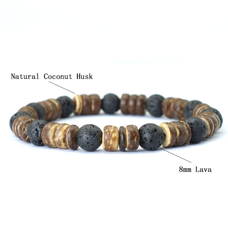 Nouă brățară din coajă de nucă de cocos naturală pentru bărbați, lucrată manual cu onix, rocă vulcanică, piatră cu margele, accesorii pentru petrecerea timpului liber Joias de meditație