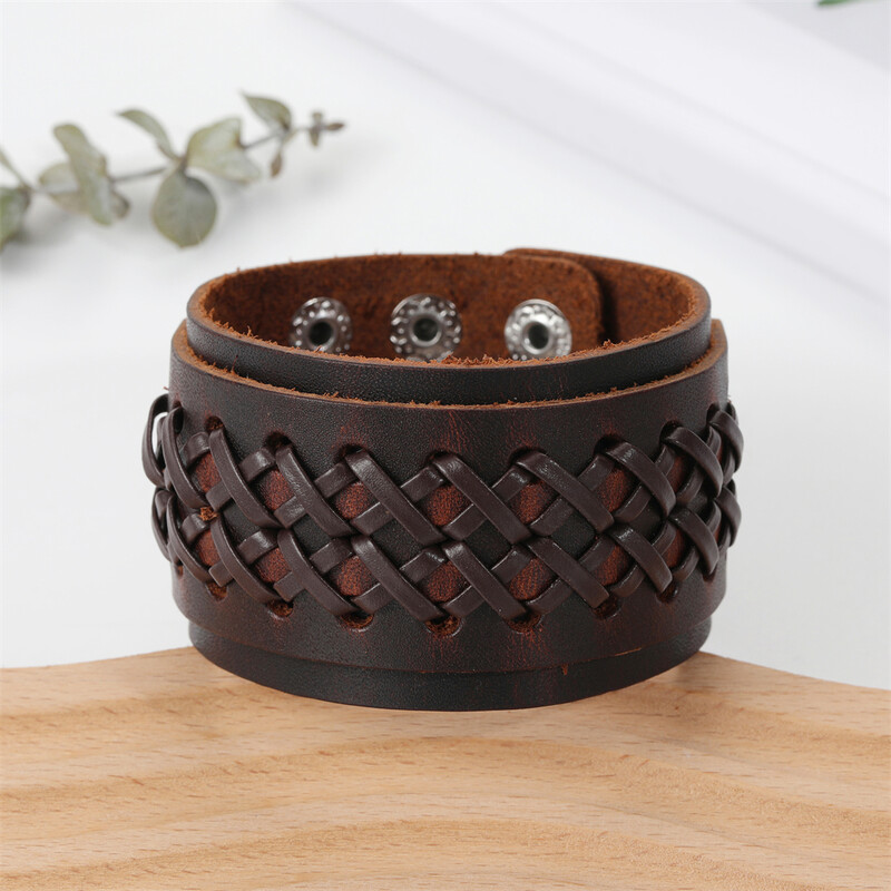 2024 m. vintažiniai papuošalai rankų darbo natūralios odos apyrankė vyriška rankogaliai plati odinė apyrankė Pulsera Hombre