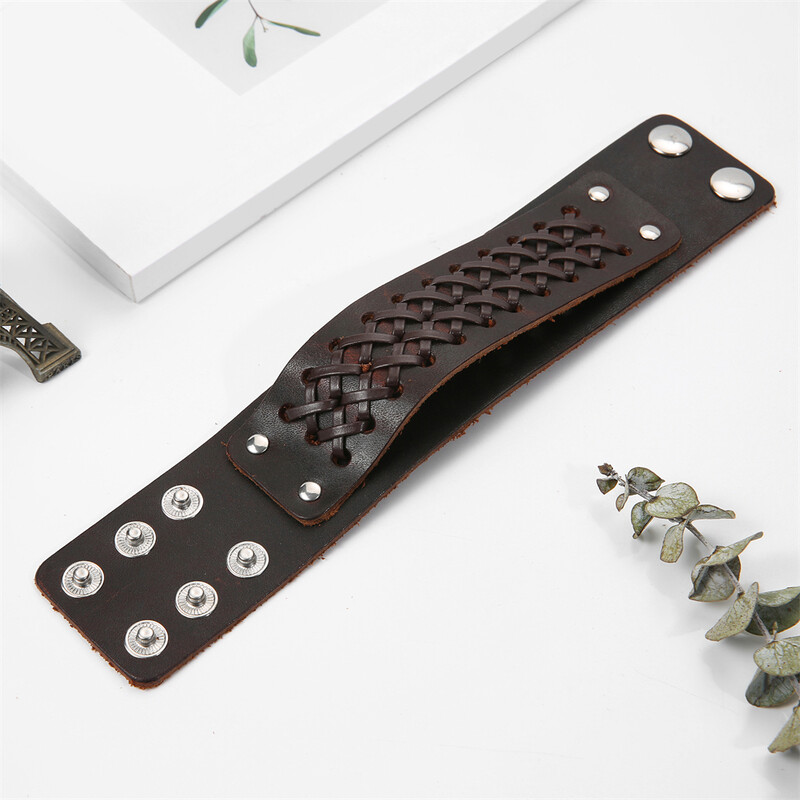 2024 m. vintažiniai papuošalai rankų darbo natūralios odos apyrankė vyriška rankogaliai plati odinė apyrankė Pulsera Hombre