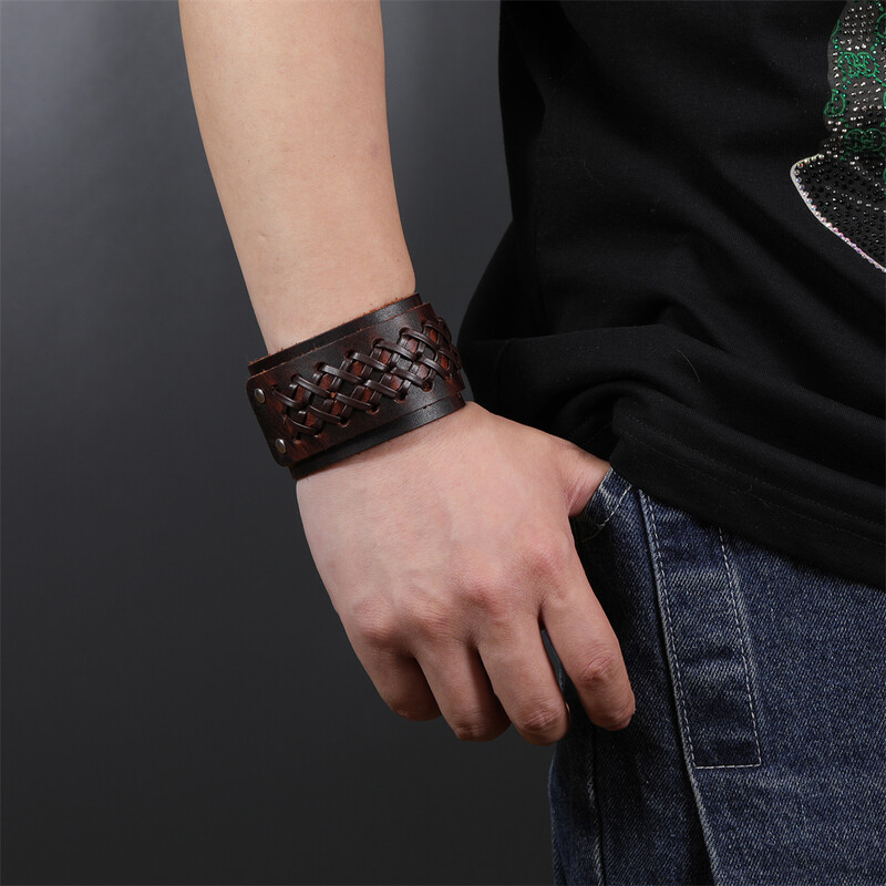 2024 m. vintažiniai papuošalai rankų darbo natūralios odos apyrankė vyriška rankogaliai plati odinė apyrankė Pulsera Hombre