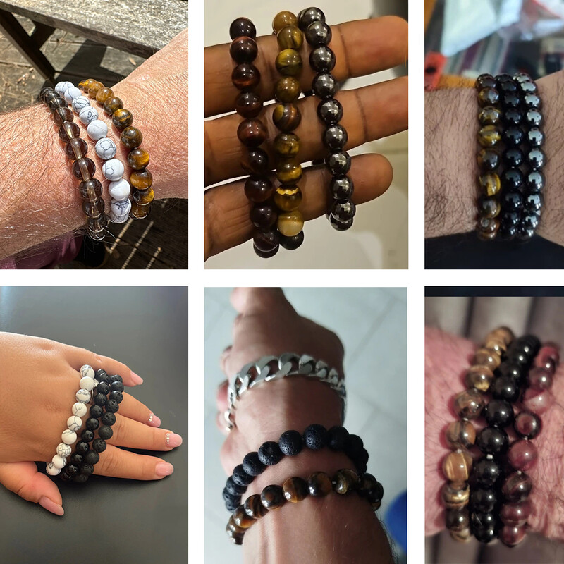 Vintažinė vyrų akmeninė apyrankė 3 vnt. Natūralaus haulito lavos tigro akis hematito karoliukų tempimo apyrankių rinkinys Gydomosios energijos papuošalų dovana