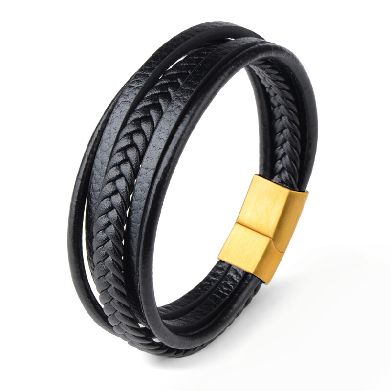 Divatos valódi bőr karkötő férfi rozsdamentes acél mágnescsatos többrétegű fonott karkötők férfi női karkötő ékszerekhez