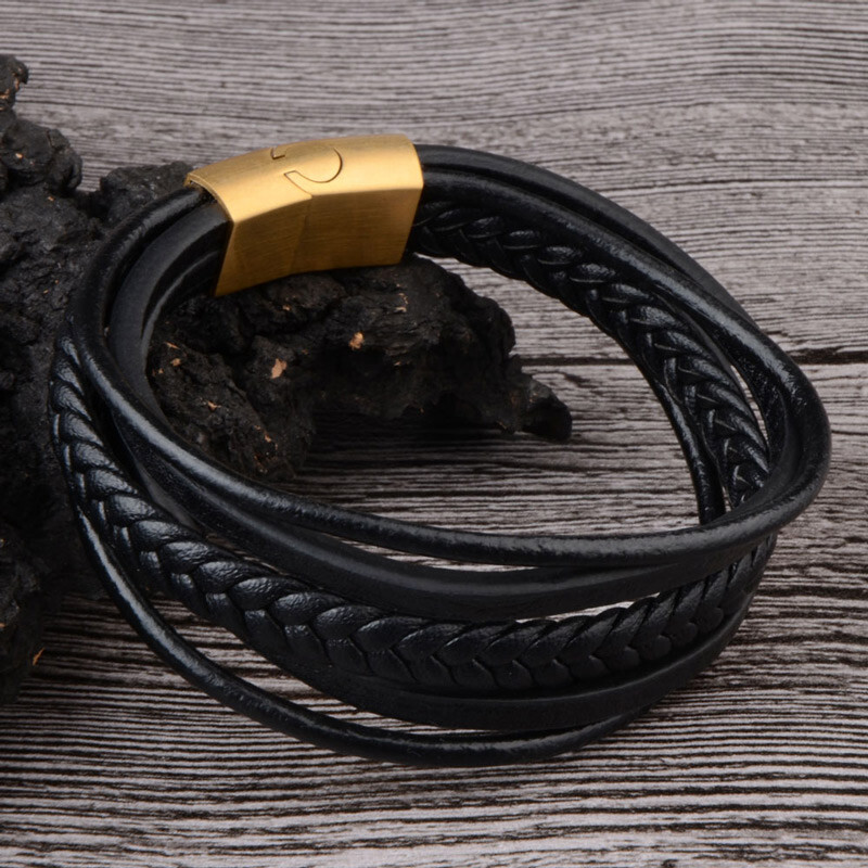 Divatos valódi bőr karkötő férfi rozsdamentes acél mágnescsatos többrétegű fonott karkötők férfi női karkötő ékszerekhez