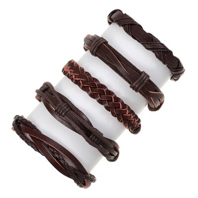 5 db/Szett Trend ékszer kézzel készített szövés valódi bőr karkötő férfi vintage mandzsetta bőr karkötő Pulsera Hombre