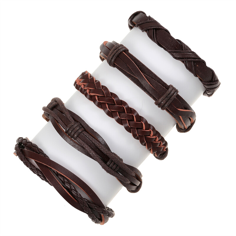 5 db/Szett Trend ékszer kézzel készített szövés valódi bőr karkötő férfi vintage mandzsetta bőr karkötő Pulsera Hombre