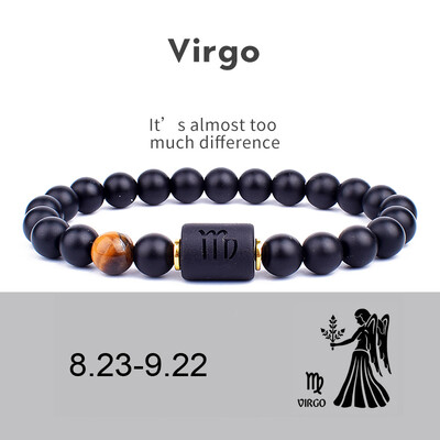 12 csillagkép csillagjegy gyöngyök párok karkötő természetes fekete ónix kő elasztikus báj karkötő nőknek Férfi születésnapi ajándék