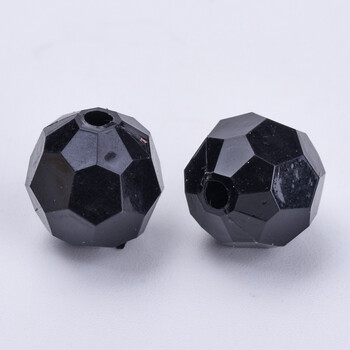 1810pcs/500g Ακρυλικές χάντρες Faceted round Black 8x7mm Τρύπα: 1,5mm