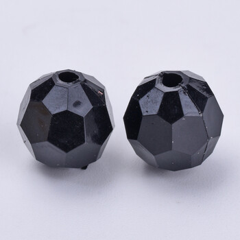 1810pcs/500g Ακρυλικές χάντρες Faceted round Black 8x7mm Τρύπα: 1,5mm