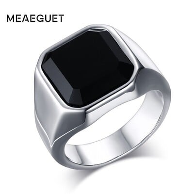 Vantage Black Onyx Signet Ring Bărbați Stainles Steel Clasic Plain Square Husbands Man Anel