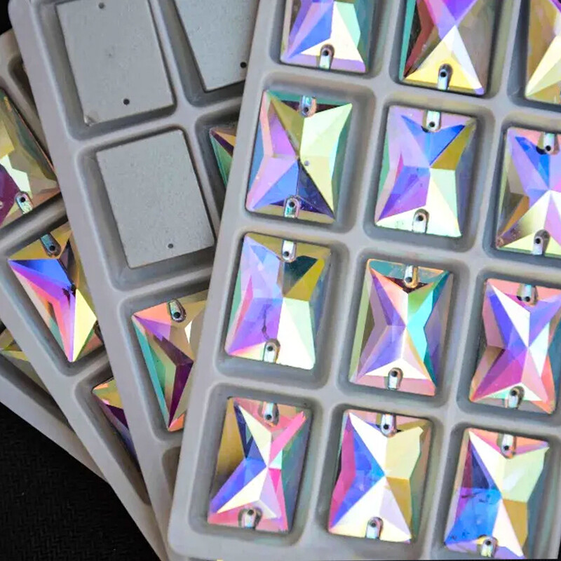 Cristal de sticlă în formă de dreptunghi Cusut pe piatră Crystal Clear AB 2 găuri 8*10mm,10*14mm,13*18mm,18*25mm Octogon Cusut bijuterii margele