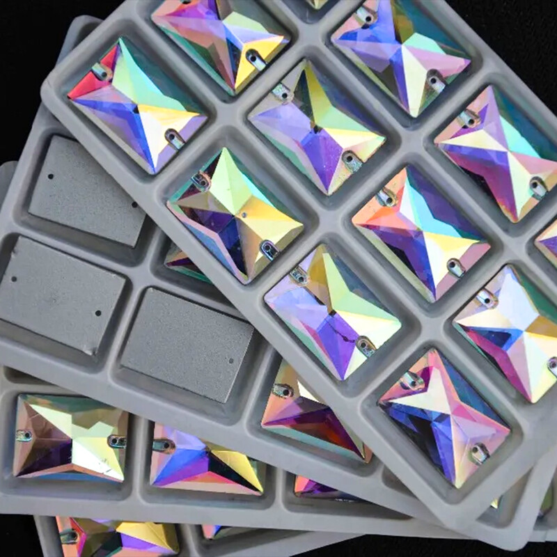 Cristal de sticlă în formă de dreptunghi Cusut pe piatră Crystal Clear AB 2 găuri 8*10mm,10*14mm,13*18mm,18*25mm Octogon Cusut bijuterii margele