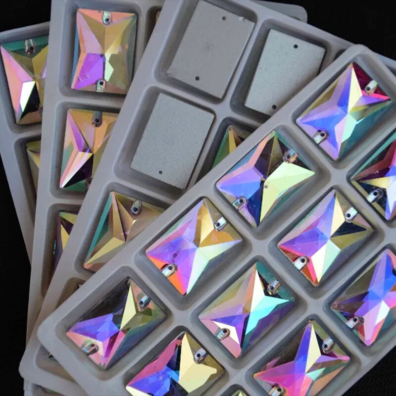 Cristal de sticlă în formă de dreptunghi Cusut pe piatră Crystal Clear AB 2 găuri 8*10mm,10*14mm,13*18mm,18*25mm Octogon Cusut bijuterii margele