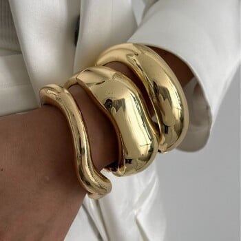 DIEZI Vintage Wide Cuff Bangles Hip Hop Punk Gold Silver Цвят Геометрични метални пружинни гривни за жени Гривни Мъжки бижута