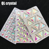 QL Crystal Sew On Rhinestone Clear AB Crystal Glass Crystal Triangles lapos hátú varrógomb barkácsoláshoz Ruhatáska cipőkhöz