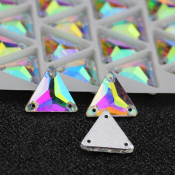 QL Crystal Sew On Rhinestone Clear AB Crystal Glass Crystal Triangle flatback κουμπί ραψίματος για παπούτσια για τσάντες ενδυμάτων DIY