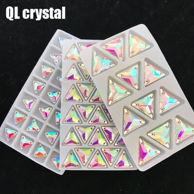 QL Crystal Sew On Rhinestone Clear AB Crystal Glass Crystal Triangles flatback бутон за шиене за Направи си сам Чанти за дрехи обувки