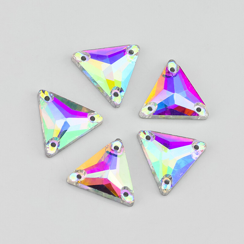 QL Crystal Sew On Rhinestone Clear AB Crystal Glass Crystal Triangles lapos hátú varrógomb barkácsoláshoz Ruhatáska cipőkhöz