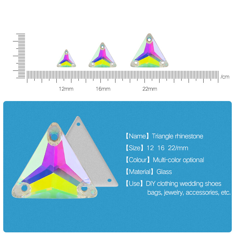 QL Crystal Sew On Rhinestone Clear AB Crystal Glass Crystal Triangles lapos hátú varrógomb barkácsoláshoz Ruhatáska cipőkhöz